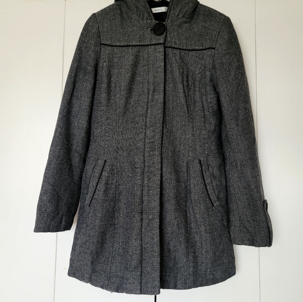 Rickis Tweed Hooded Pea Coat Black and Grey Size Small Petite